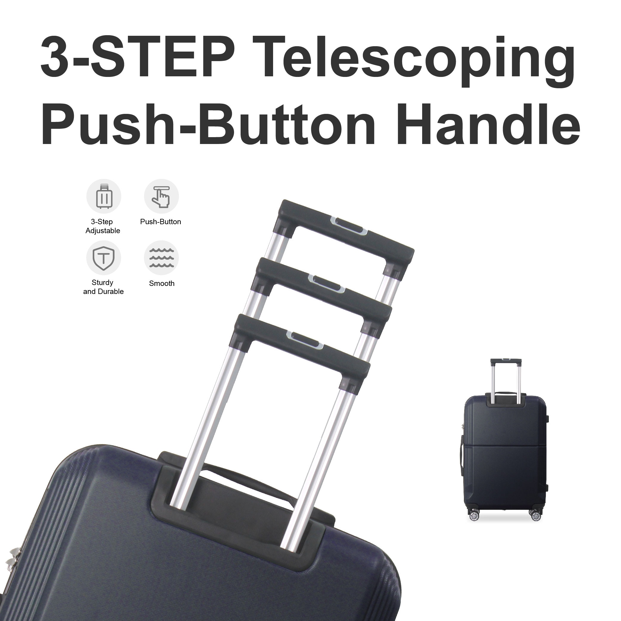 BLUE 3-Piece Premium ABS Luggage Set-20", 24", And 28" Suitcases With Multi-Position Handle, Silent Spinner Wheels, And TSA-Approved Lock-Durable, Stylish, And Spacious Travel Gear_voghion.com